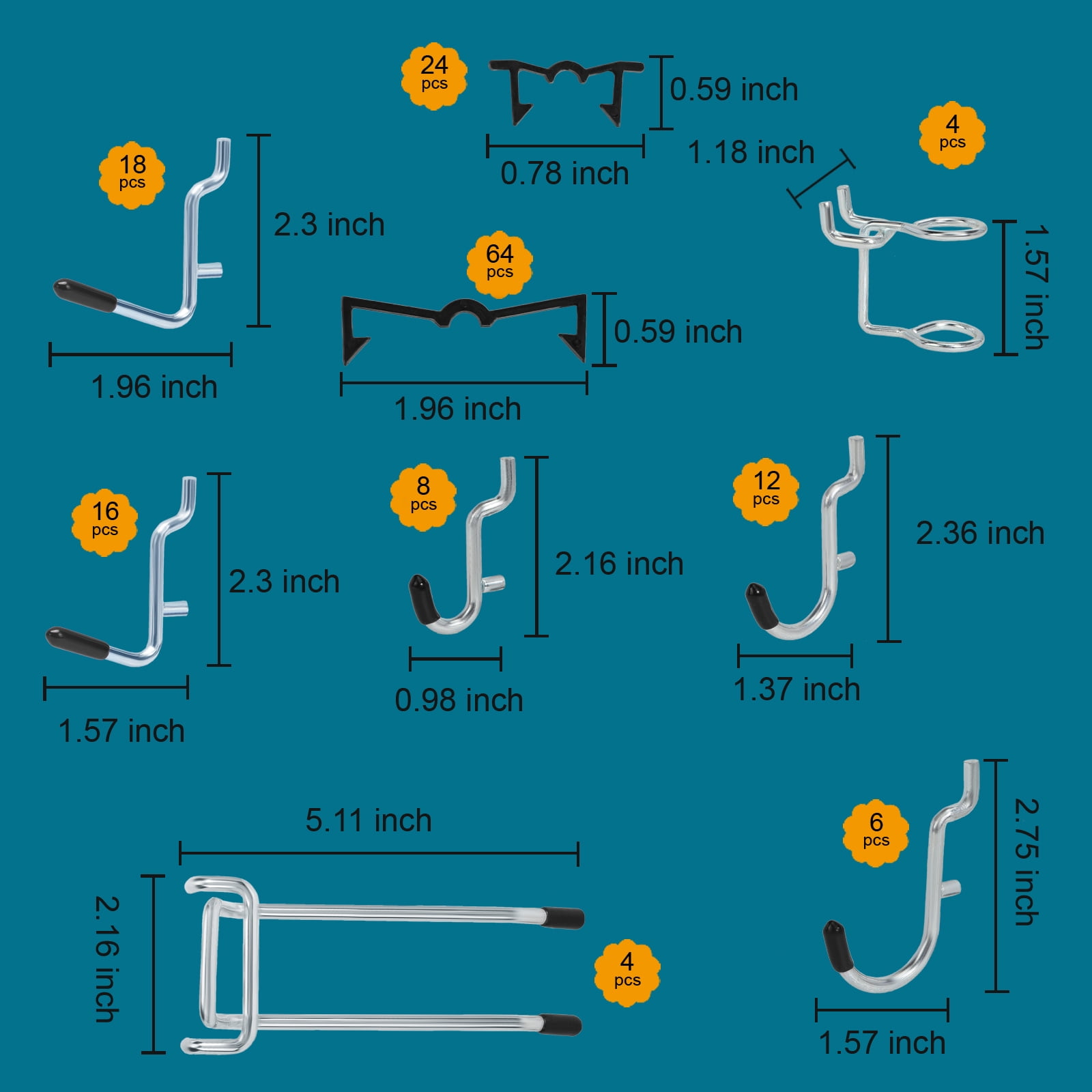 DAANXW 188-Piece 1/4" Steel Pegboard Hook Kit, Only Suitable for 1/4-in Pegboard Holes (Black)