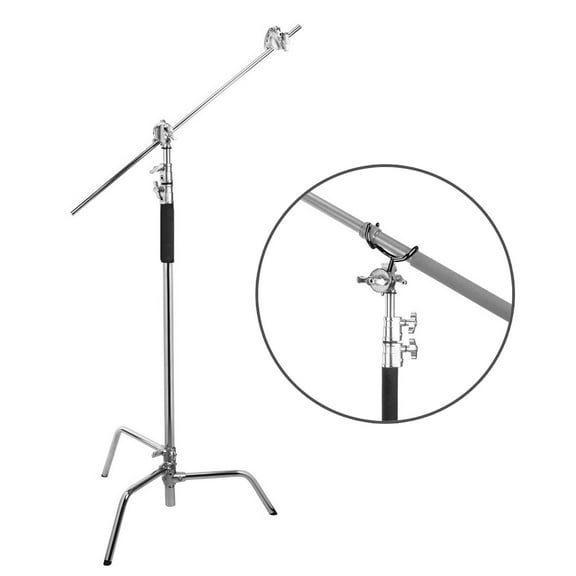 Flashpoint 10' C Light Stand on Turtle Base Kit, Chrome with 40" Grip Arm & 2 Gobo Heads and Baby Pin, Boom Pole Holder