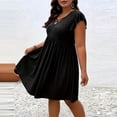 thumbnail image 5 of Rvasteizo Women V Neck Ruffle Sleeve Solid A Line Dress, 5 of 5