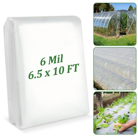Fabulas Greenhouse Plastic Sheeting, 6 Mil Heavy Duty Green House Plastic Covering, 6.5x10 ft Clear Polyethylene Film Sheet UV Resistant Greenhouse Tarp for Outdoor Hoop House Garden Farm