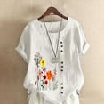 thumbnail image 2 of Womens Tops Cotton Linen Crewneck Roll Up Short Sleeve Tshirt Trendy Floral Print Casual Loose Fitted Blouse Cotton & Linen Lightweight Beach & Daily Wear Package Xl Shirts for Women, 2 of 5
