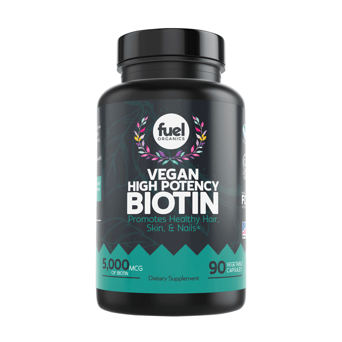 FuelOrganics Vegan Biotin, 5,000 mcg, 90 Veggie Caps, Supports Hair, Skin, Nails, Vegan, Gluten Free, Non-GMO