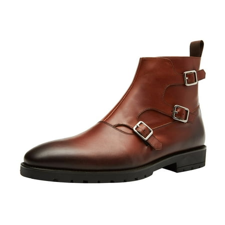 Santimon Mens Genuine Leather Boots Formal Dress Shoes Ankle Chukka Boots Casual Shoes Brown 12 US