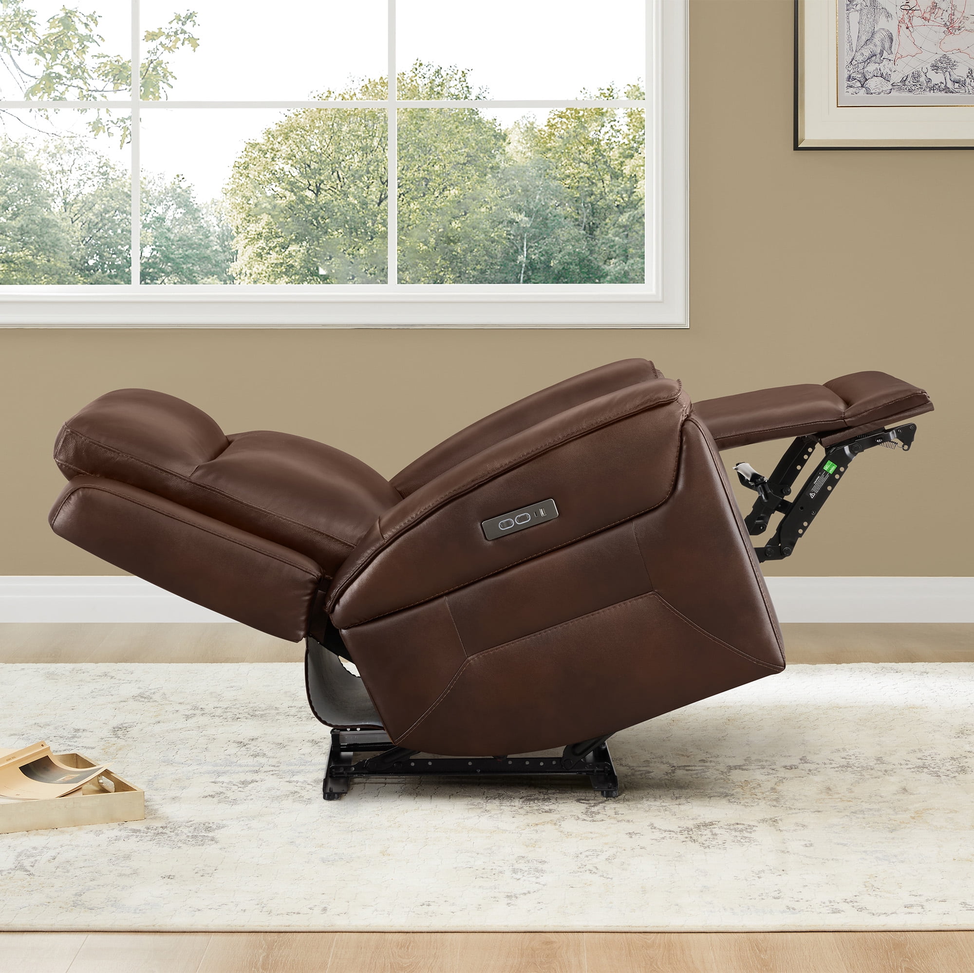ReNest Dual Motor Power Recliner with Super Zero-Gravity Mode, Top-Grain Leather, USB and Type-C Charging,Cognac