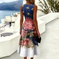 thumbnail image 5 of Women's Independence Day 250 Years Anniversary Patriotic Dress Sleeveless Round Neck Casual Plaid and Floral Print Midi Length Comfortable Fit 4th of July USA Flag Summer Dress Royal Blue L, 5 of 5