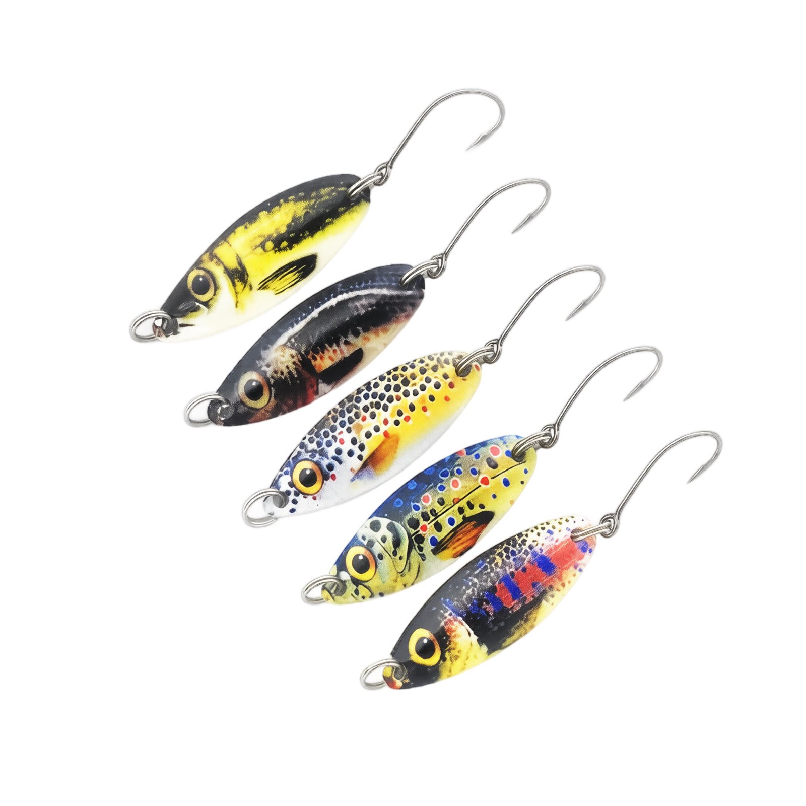 Anxinwu Metal Spoon Fishing Lure Set – 5-Piece 1.6 in 0.18 oz 3D Printed Micro Baits with Single Hooks for Trout Perch and Stream Casting