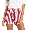 thumbnail image 2 of Costeam Womens Vertical Striped Casual Summer Shorts Elastic Drawstring High Waist Rolled Hem Loose Beach Short Pants with Large Patch Pockets Daily Vacation Bottom Wear, 2 of 6