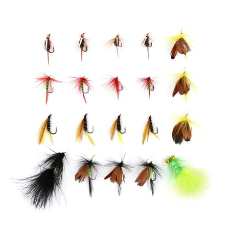 20PCS Dry Wet Flies Fishing Lures- Nymph Flies, Woolly Bugger Flies, Streamers, Caddis Fly Assortment for Trout Bass