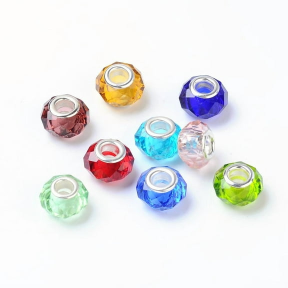 Handmade Glass European Beads Large Hole Beads Silver Color Brass Core Mixed Color 14x8mm Hole: 5mm 100pc