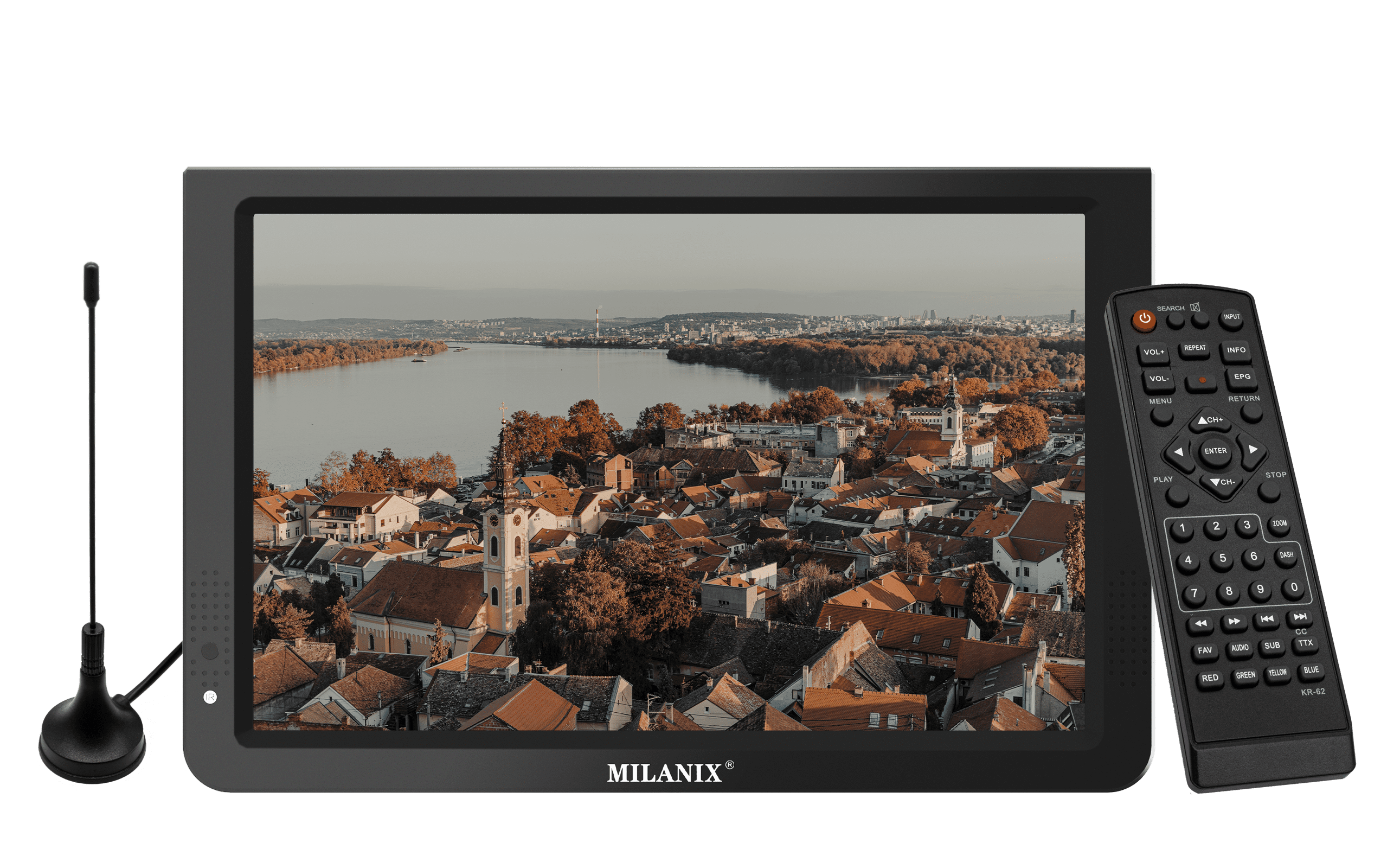 Milanix 12.1" Portable Widescreen LED TV with HDMI, VGA, MMC, FM, USB/SD Card Slot, Built in