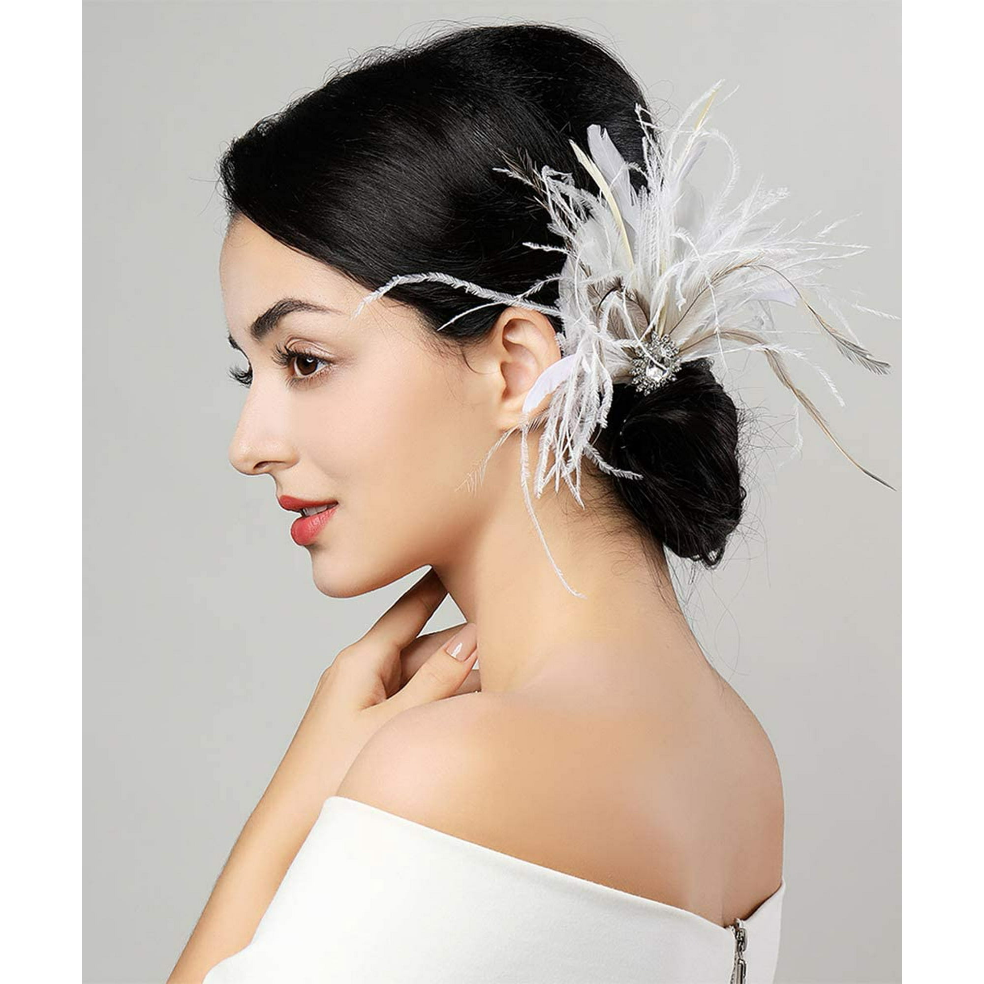 GHSDFBB Anglacesmade Bridal 1920s Flapper Feather Hair Clip Pin Crystal White Feather Roaring 20s Headpiece Prom Party Festival Gatsby Hair Jewelry for Women and Girls Walmart