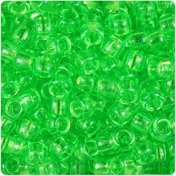 BeadTin Lime Transparent 9mm Barrel Pony Beads (500pc)