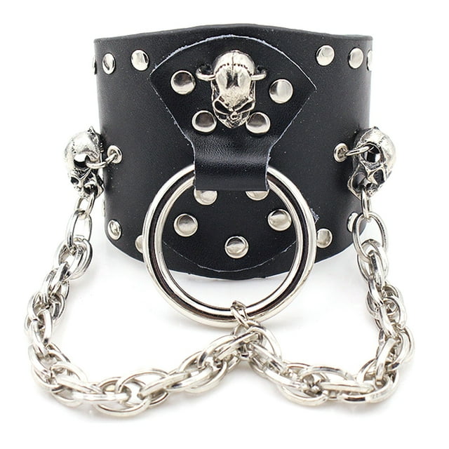 Bracelet Punk Réglable Large Squelette Tête Goth Bracelet Faux Cuir Bracelet