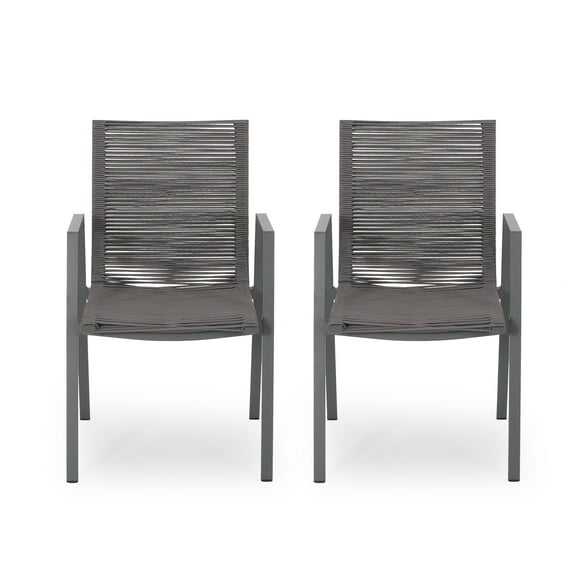 GDF Studio Barbour Outdoor Aluminum and Rope Dining Chairs, Set of 2, Gray and Dark Gray