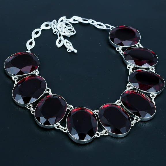 Mozambique Garnet Oval Gemstone Handmade 925 Sterling Silver Necklace 18" VJ 060