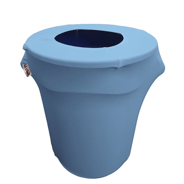 LA Linen Housse Extensible en Spandex pour Poubelle 32 Gallons Ronde, Bleu Clair