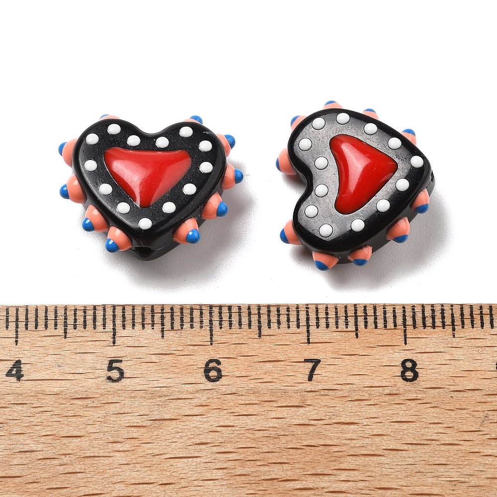 Baking Painted Glass Bumpy Beads Heart with Enamel Black 16~17x18x7mm Hole: 1.2mm