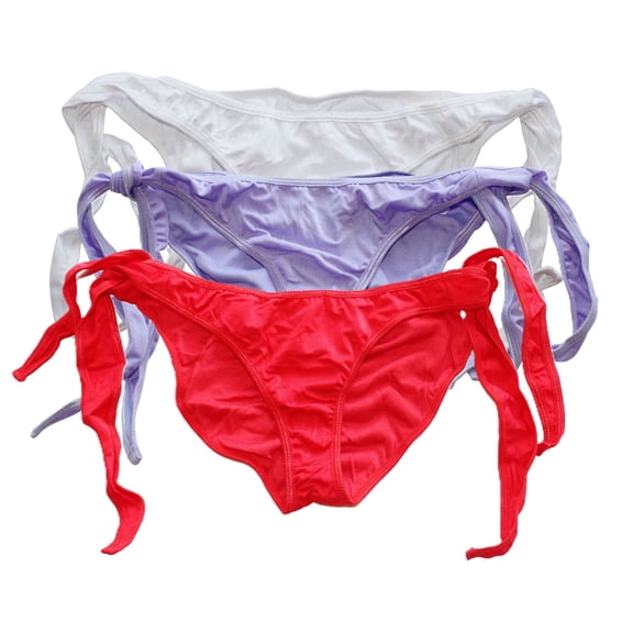 Flirtzy Tie Side Bikini Bottom Fully Lined With Cheeky Scrunch Back, 3 Pack