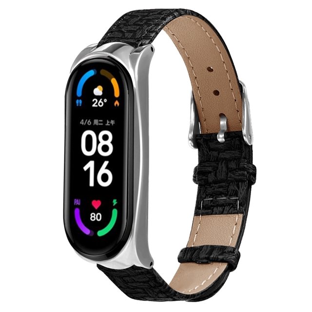 Leutsin For Mi Band 6/6 NFC Buckle Metal Shell Woven Pattern Belt Replacement Wristband
