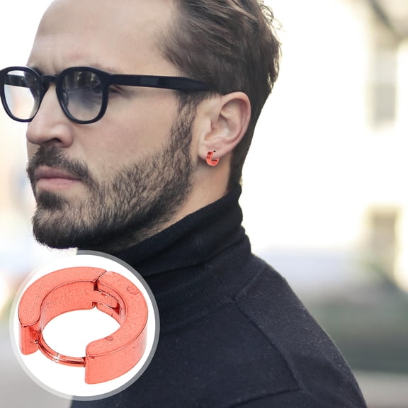 WHAMVOX Stainless Steel Men Round Fashion Ear Earrings(Red)