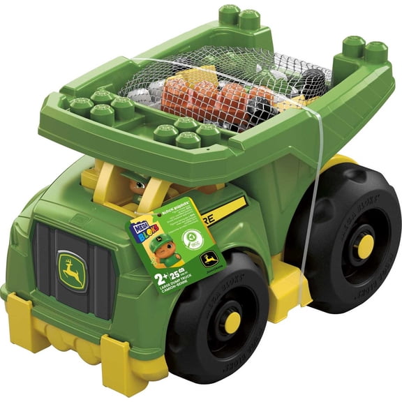 MEGA BLOKS Fisher-Price Building Toy Blocks John Deere Dump Truck (25 Pieces) For Toddler