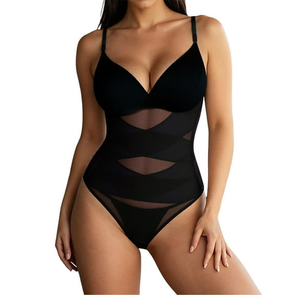KHONTS Thong Shapewear Bodysuit For Women Tummy Control Body Shaper Faja Seamless Waist Trainer Corset Stomach Girdles Black XL