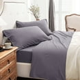 thumbnail image 6 of PURE ERA 100% Cotton Jersey Knit 4pc Extra Deep Pocket Sheet Set Super Soft Fits Mattress Up to 20" (King Size,Solid Violet Purple Gray ), 6 of 6
