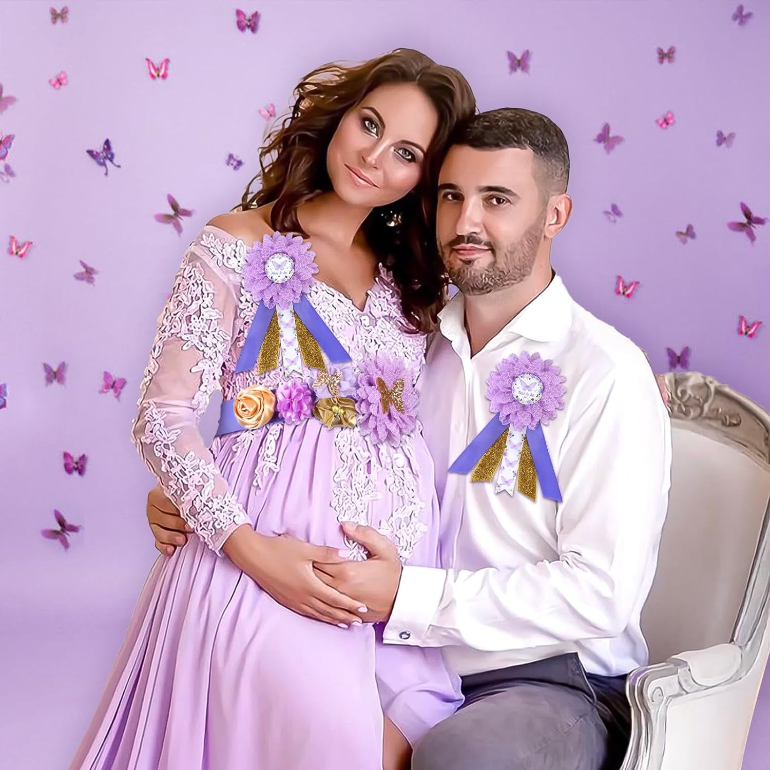 Purple Butterfly Baby Shower Maternity Sash Kit Purple Butterfly