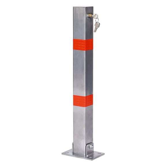 Parking Bollard - Car Parking Posts with Lock, Steel Barrier for Driveway, Garage, Street Protection, Square Gray