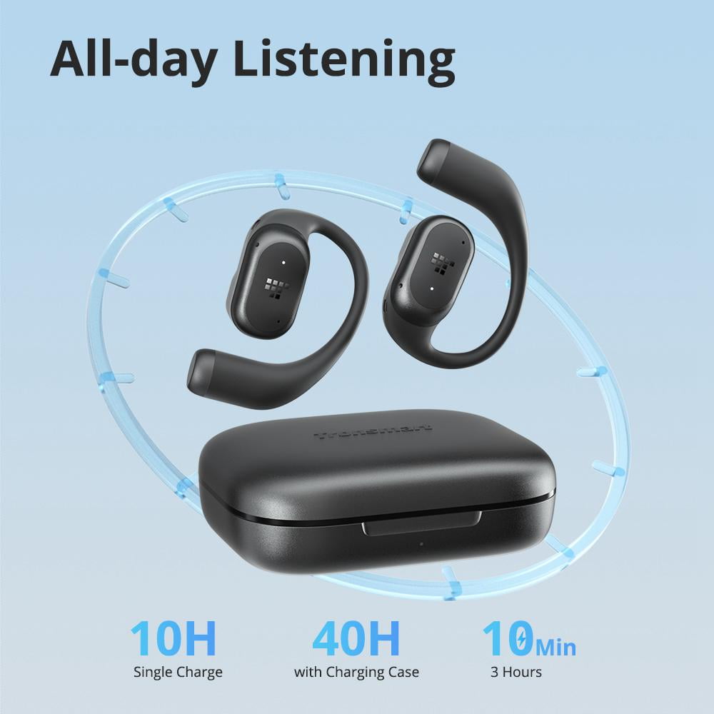 Tronsmart Open-Ear Earbuds with 40 hours Playtime, True Wireless Headphones with Microphone, Crystal Clear Call, comfortable fit, Fast Charging, Suitable for Gym, Sports, Running