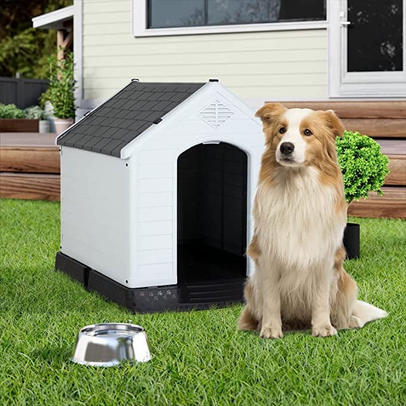YRLLENSDAN 41/35/ 27 inch Plastic Dog House Outdoor, Waterproof Dog Houses for Small Dogs House with Air Vents and Elevated Floor Indoor Weatherproof Doghouse for Small Dogs