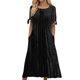 thumbnail image 1 of Vestido largo de verano para mujer: vestido informal de manga corta con cuello en V, botones y bolsillos, estilo boho maxi, 1 of 4
