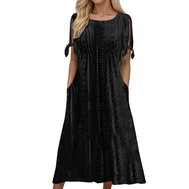 Vestido largo de verano para mujer: vestido informal de manga corta con cuello en V, botones y bolsillos, estilo boho maxi