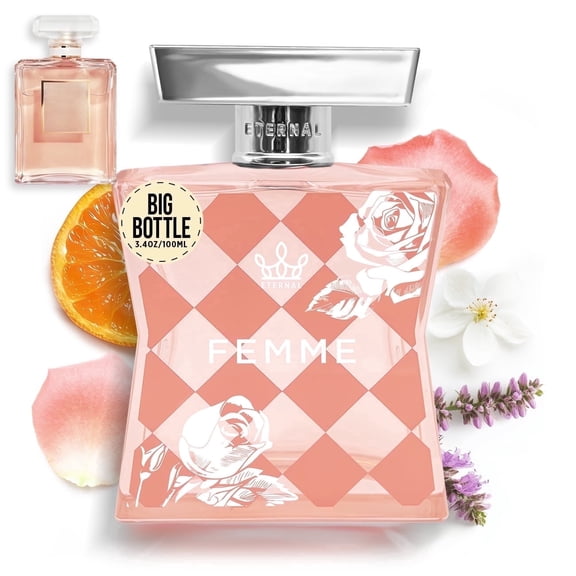 Eternal Fragrance FEMME, Fresh Citrus, Velvety Rose Eau de Parfum, Inspired by Mademoiselle Perfume for Women, 3.4 oz (100ml) Spray
