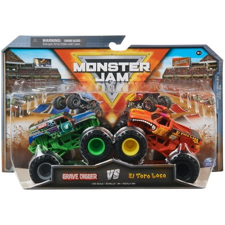 Monster Jam Grave Digger Vs. El Toro Loco - 1:64 Scale Monster Trucks, Girl and Boy Toys