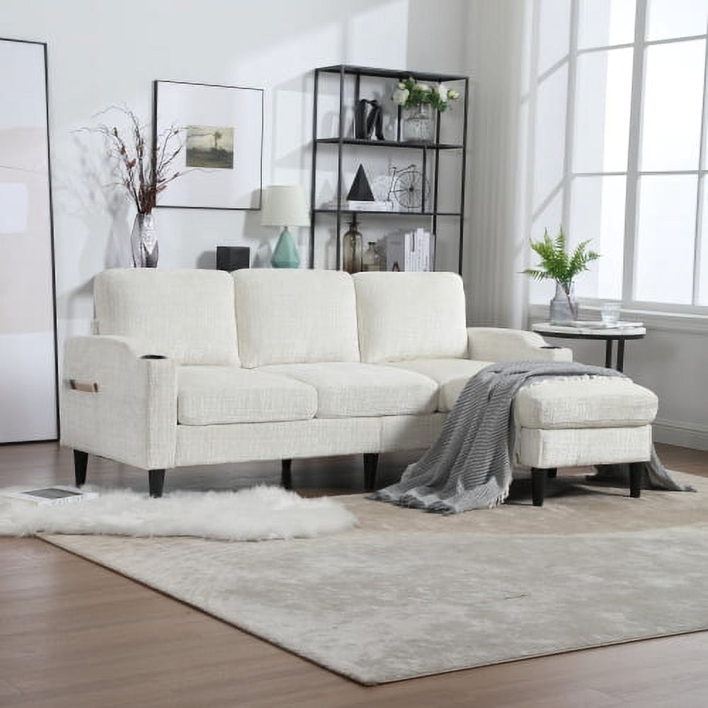 MOONMISS sofa 77.36" 3-seat, L -Shaped Sofa with Movable Ottoman for Living Room,Beige