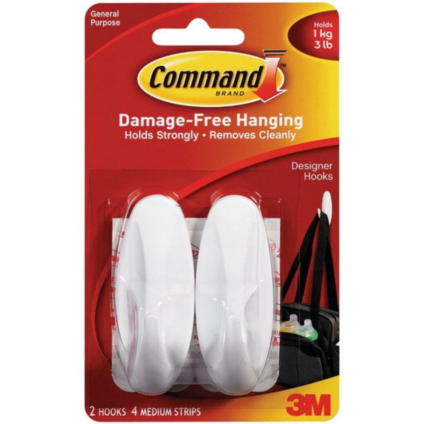 Command Medium Designer Hooks White 2 ea 
