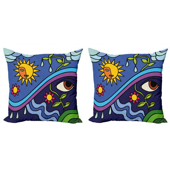 Ambesonne Abstract Throw Pillow Cover 2 Pack, Sunny Nature Flowers, 16", Multicolor