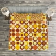 thumbnail image 3 of Ambesonne Mid Century Quilted Bedspread Set 3 Pcs, Design Retro Square, King Size, Brown Yellow Coral, 3 of 3