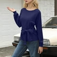 thumbnail image 4 of YUGYXL Women Long Sleeve Sweatshirt Pullover Fashion Casual Side Tie Knot Loose Fit Y2k Novelty Fall Outfits Clothes Blue XXL, 4 of 6