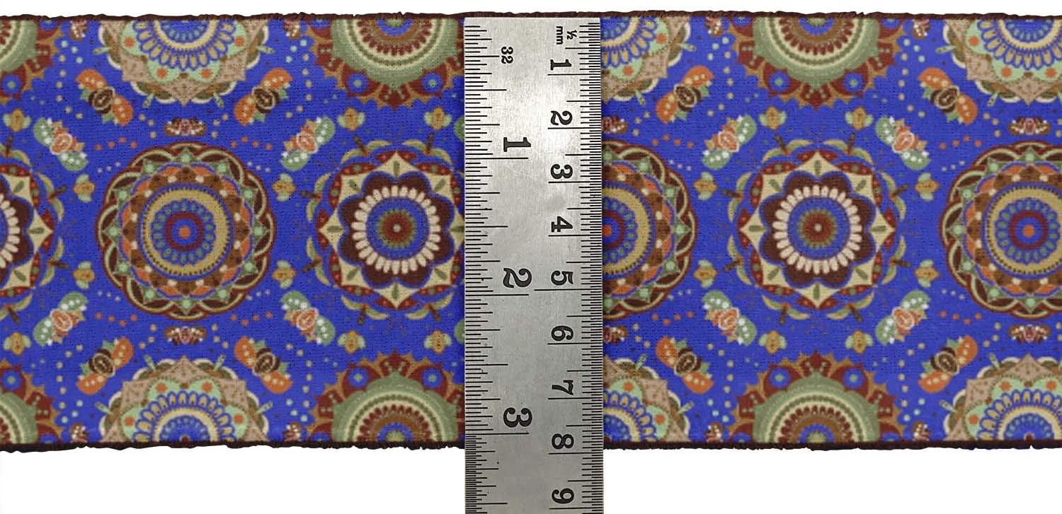 IBA Indianbeautifulart Blue Mandala Kaleidoscope Fabric Laces For Crafts Printed Velvet&nbsp;Trim&nbsp;Fabric Sewing Border Ribbon&nbsp;Trims&nbsp;9 Yards 3 Inches