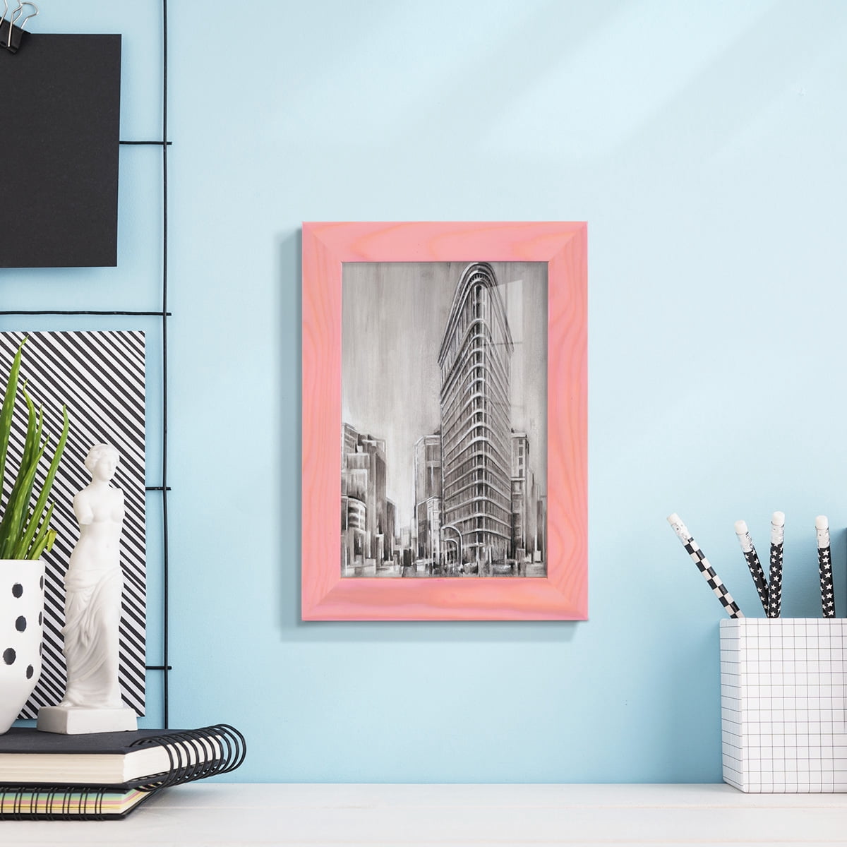Art Deco Cityscape II -Framed Print w/glass-Sunset Pink
