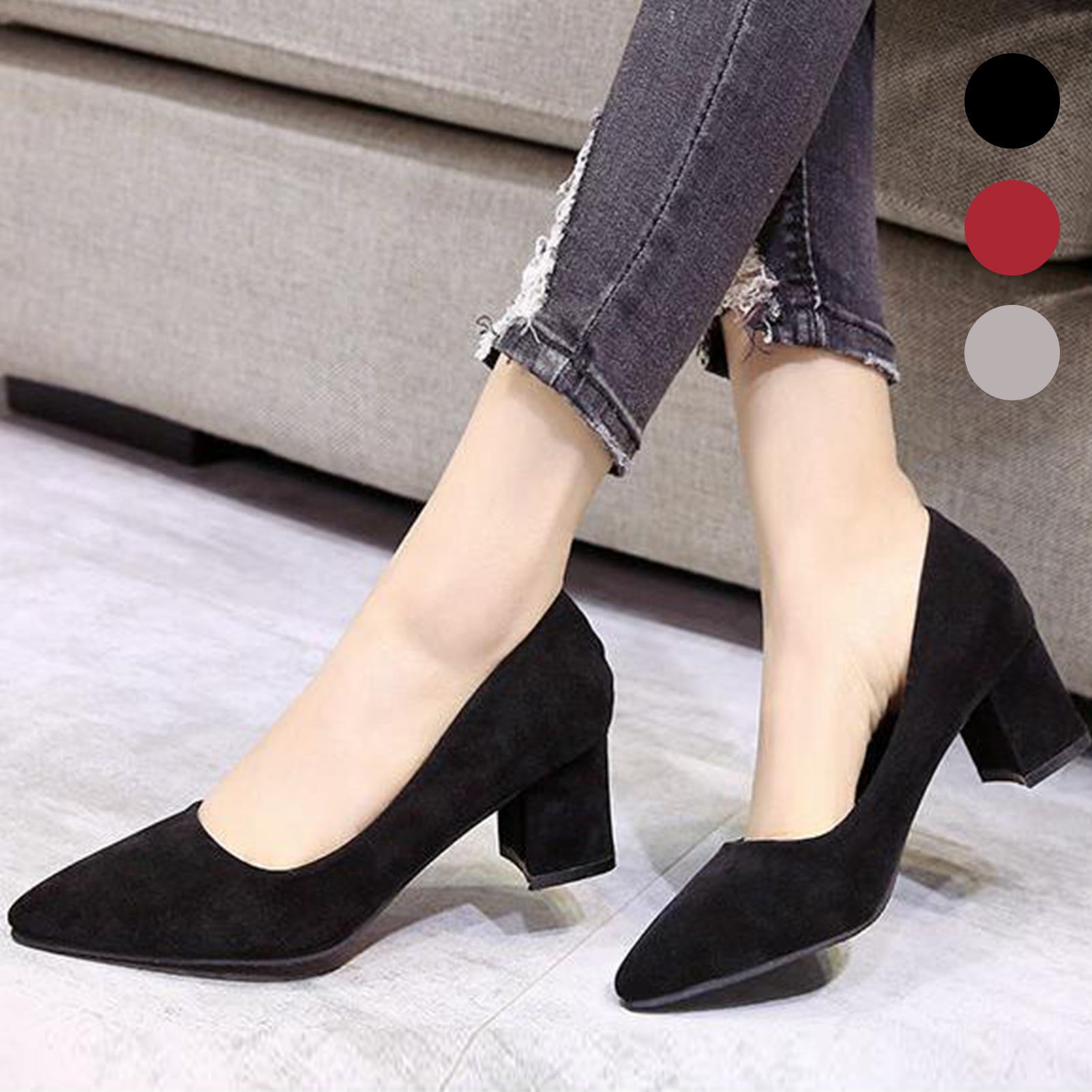 Handmade Comfortable Work Office Shoes Nine Seven Womens Suede Leather Clear Pointed Toe Bow Pumps