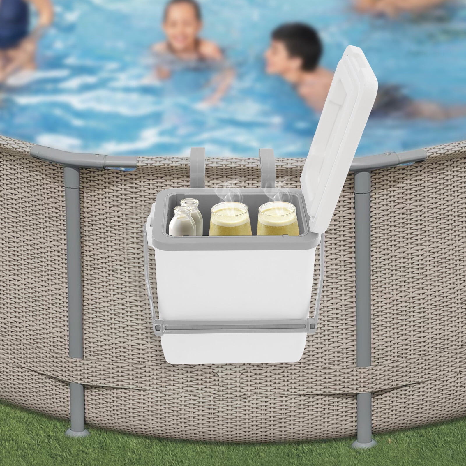 Portable Pool Cooler 10L/2.64Gal Insulated Hard Cooler with Handle Portable Swimming Poolside Ice Chest for Above Ground Pools, Beach, Camping, and Outdoor Parties