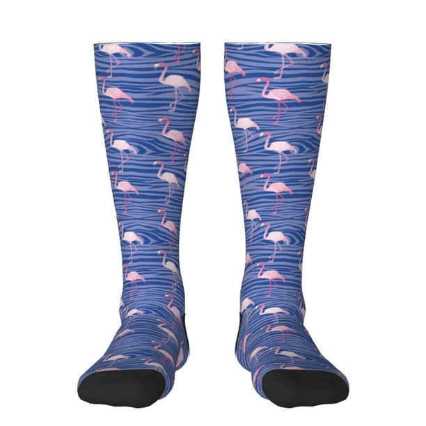 Fotbe Flamingo Calcetas Divertidas Estampadas para Hombre y Mujer, Calcetas de Algodón hasta la Rodilla para Caminar, Correr, Enfermería y Embarazo