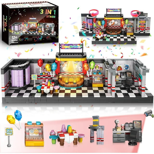 Five Nights Security Room Building Block Toy for Boys Age 8-12, Security Room Fredy Building Set Five Nights Game Toys Merch Suitable for Halloween Birthday Gift, 1388Pcs