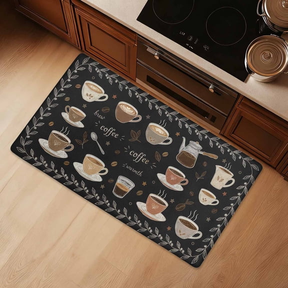 36" x 20" Retro Coffee Cup Kitchen Mat, Anti Fatigue Cushioned Non Slip Waterproof Standing Mat, Easy Clean Floor Rug for Kitchen Sink Laundry Room Home Office