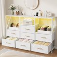 thumbnail image 2 of 7 Drawer Dresser, 52"W Bedroom TV Dresser for 65" TVs with Power Outlets & LED Lights, Fabric PU Leather Chest of Drawers Storage Organizer - White, 2 of 9