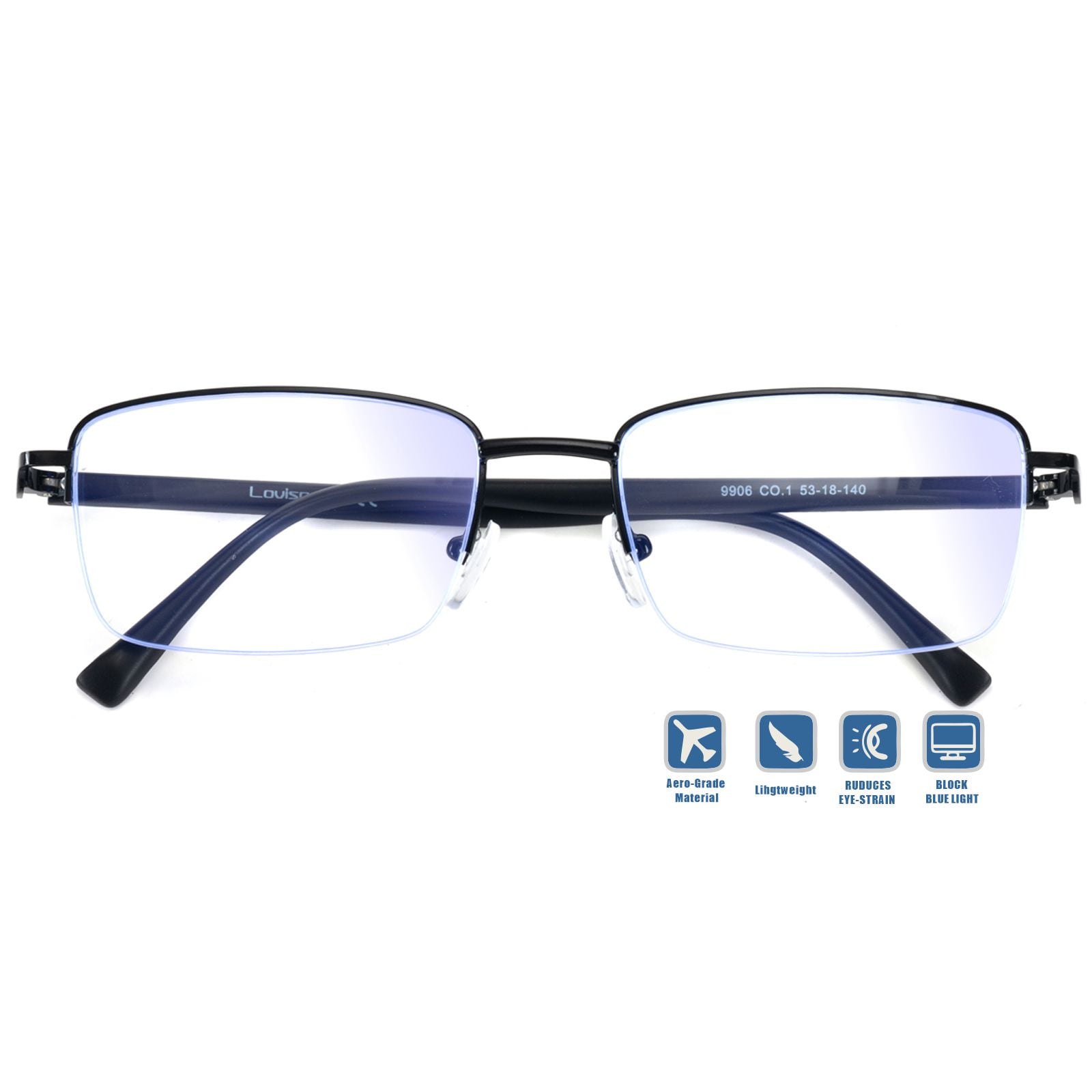 Distance Nearsighted Glasses For Men, Near Sighted Vision Driving Farsighted Myopia Eyeglasses, Shortsighted See Far Sight Non Prescription Eyewear, Anti Blue Light Blocking Computer Half Frame -1.0