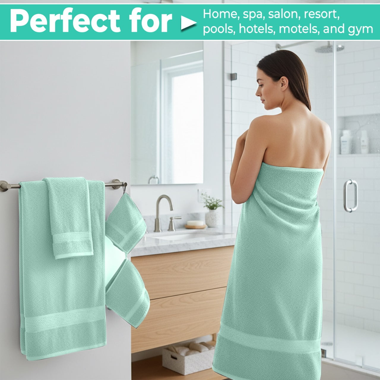 KAHAF COLLECTION 6 Piece Towel Set Aqua – 100% Ringspun Cotton Soft & Highly Absorbent – Includes 2 Bath Towels, 2 Hand Towels & 2 Washcloths – Quick Dry, Durable, and Luxurious Bathroom Essentials